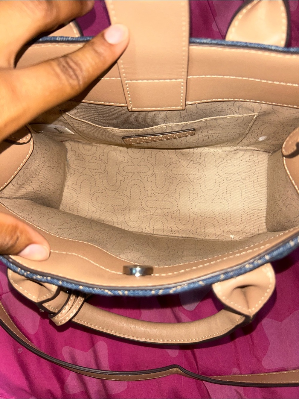 True Religion Blue Denim Satchel with Beige Trim - Picture 2 of 3